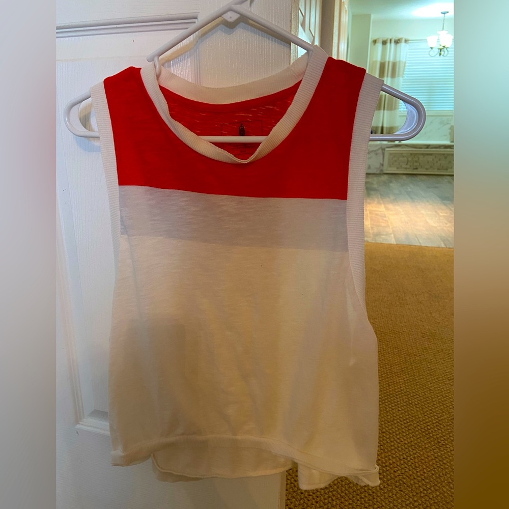 Free People Movement Printed Love Tank EUC white red stripe M